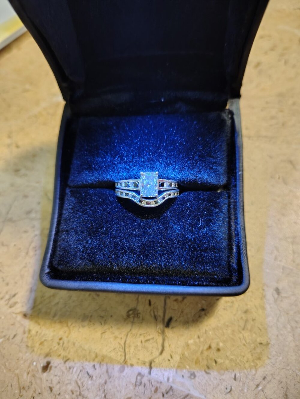 1.15 ct Radiant diamond wit .53 ct black and clear side diamonds wedding set